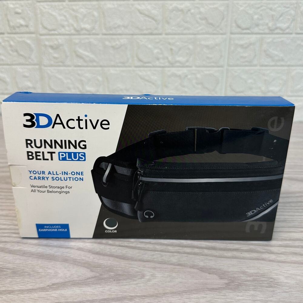 3DActive Running Belt Plus Waist Pack Adjustable Reflective Strips Earphone Hole